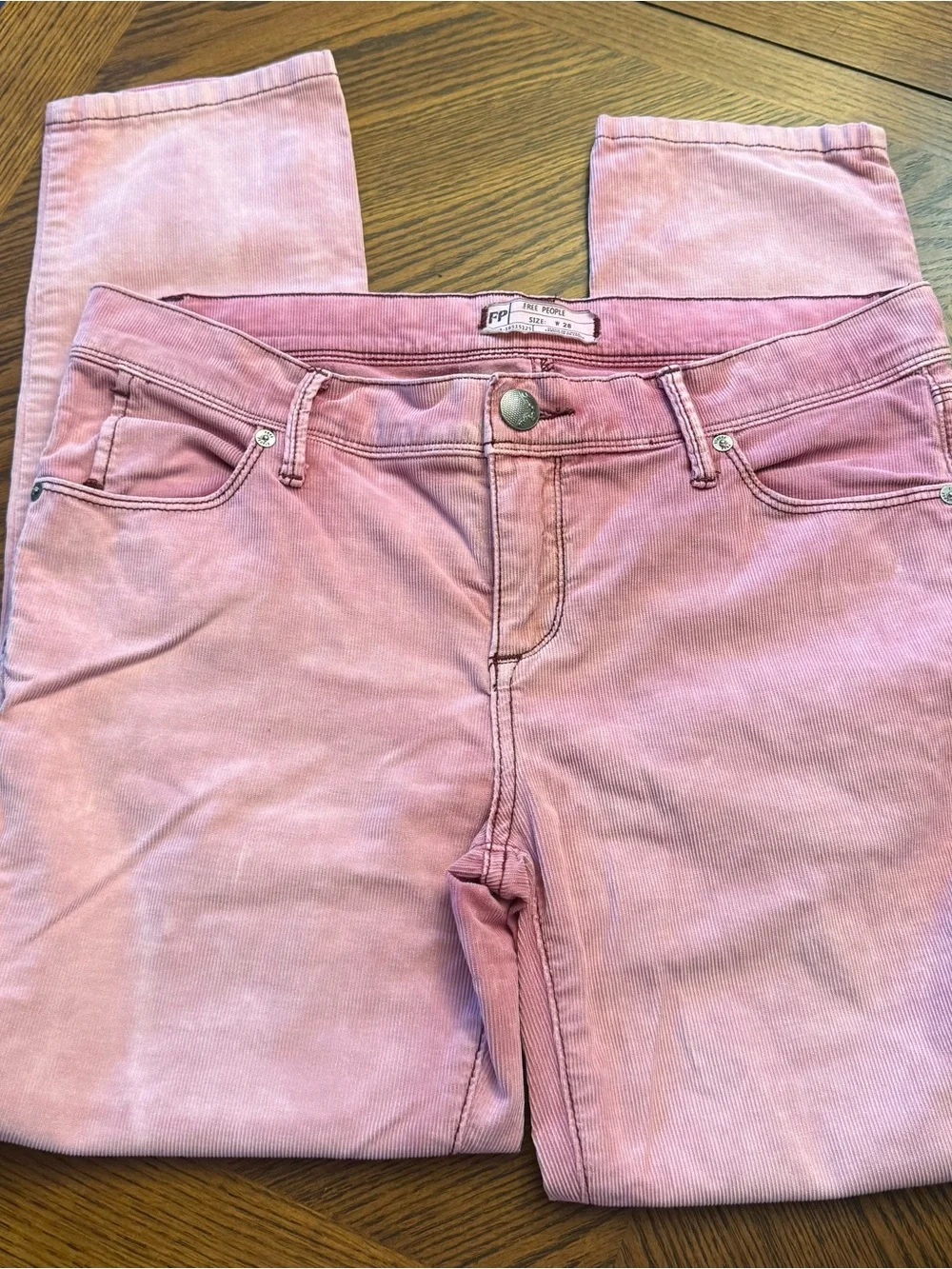 Free People Pink Acid Wash Corduroy Skinny Pants Jeans Women's Size 28 Fine Wale